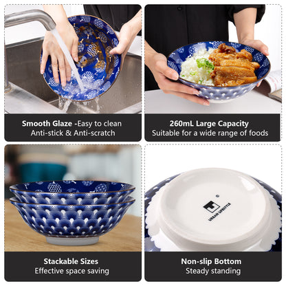 Urban Lifestyle Ramen Schüssel Dinner Set Keramik 8 Stück (Blau&weiß)