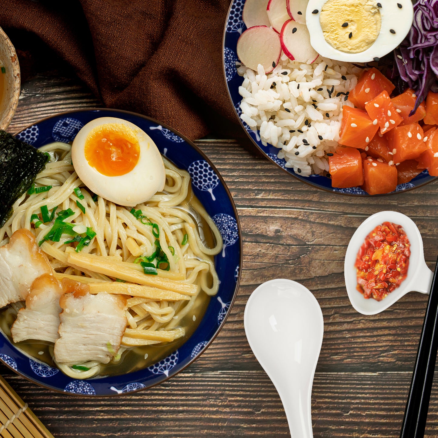 Urban Lifestyle Ramen Schüssel Dinner Set Keramik 8 Stück (Blau&weiß)