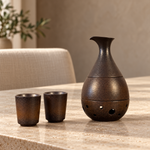 Bild in der Galerie öffnen: Sake-Set in Bronzeoptik auf einem hellen Steintisch