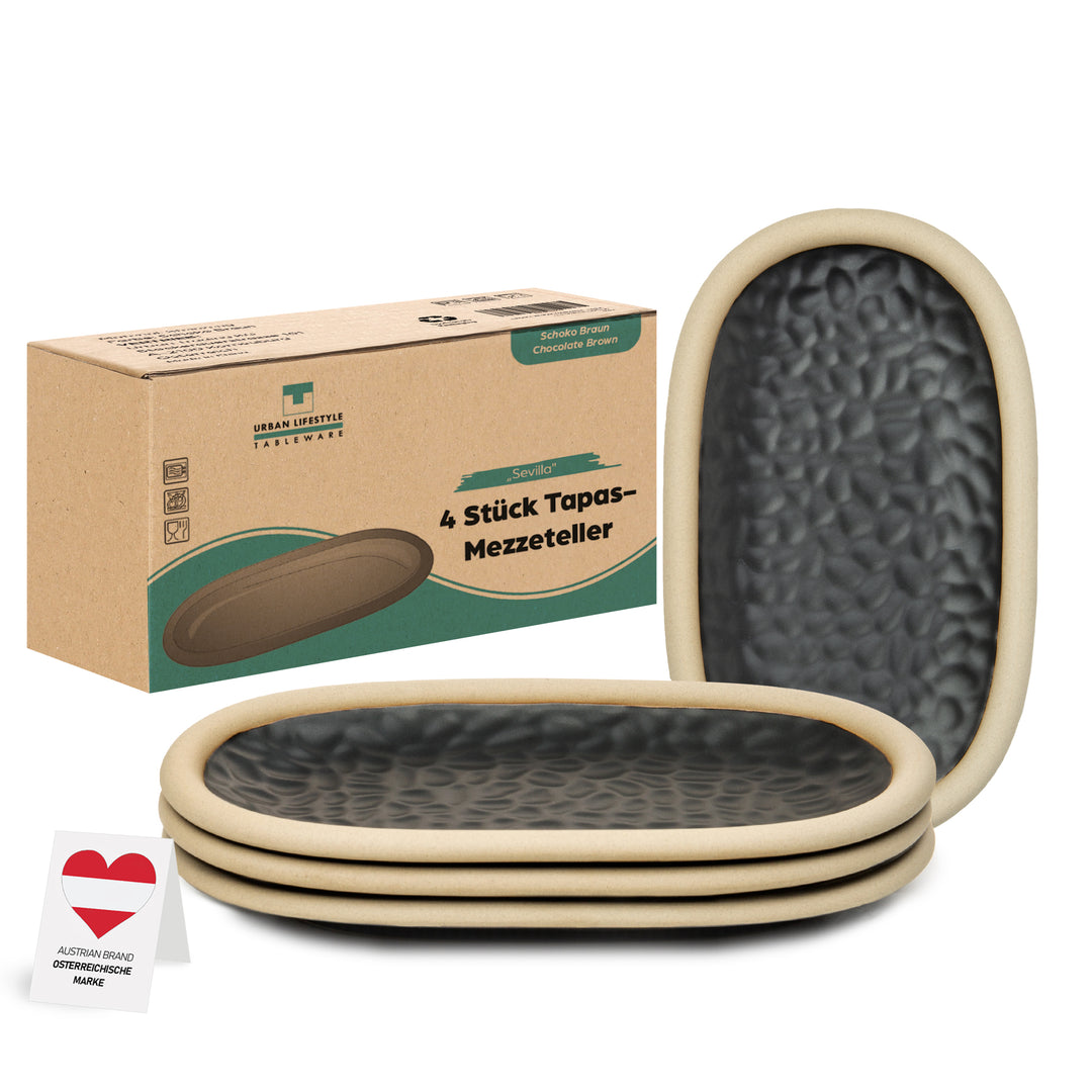 Mezze Teller oval schoko-braun - 4 Stück Steinzeug