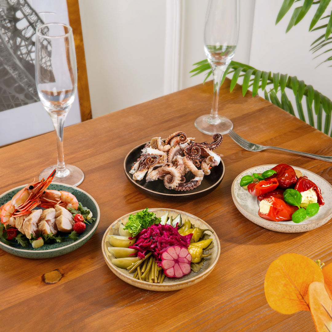 Urban Lifestyle Mezze Teller aus Steinzeug 4 Stück Vorspeisen Teller (Bunt)