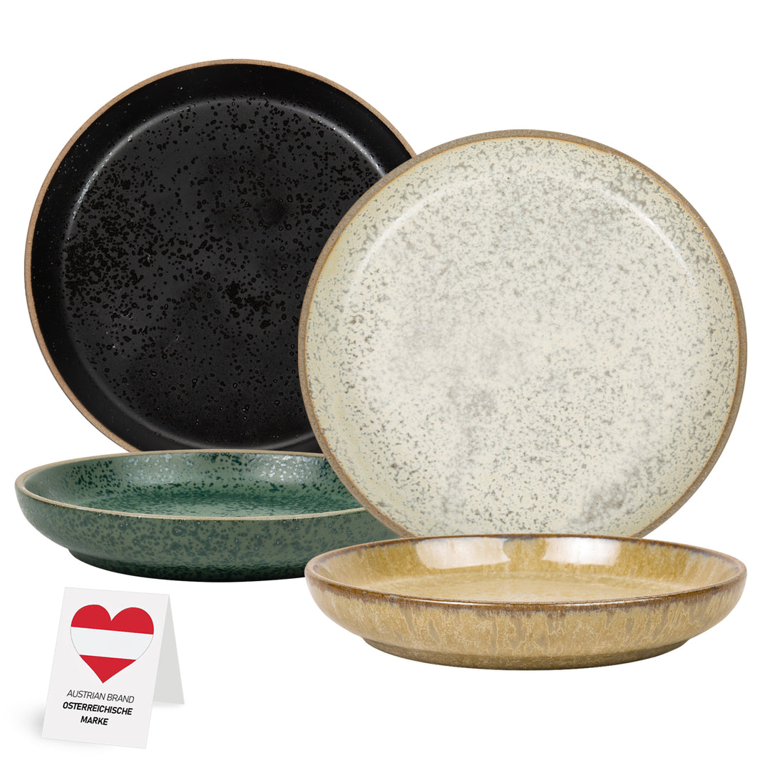 Urban Lifestyle Mezze Teller aus Steinzeug 4 Stück Vorspeisen Teller (Bunt)
