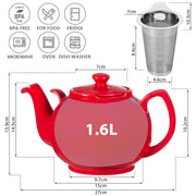 Handgefertigte rote Keramik Teekanne Liverpool 1,6L - mit Edelstahlsieb für losen Tee