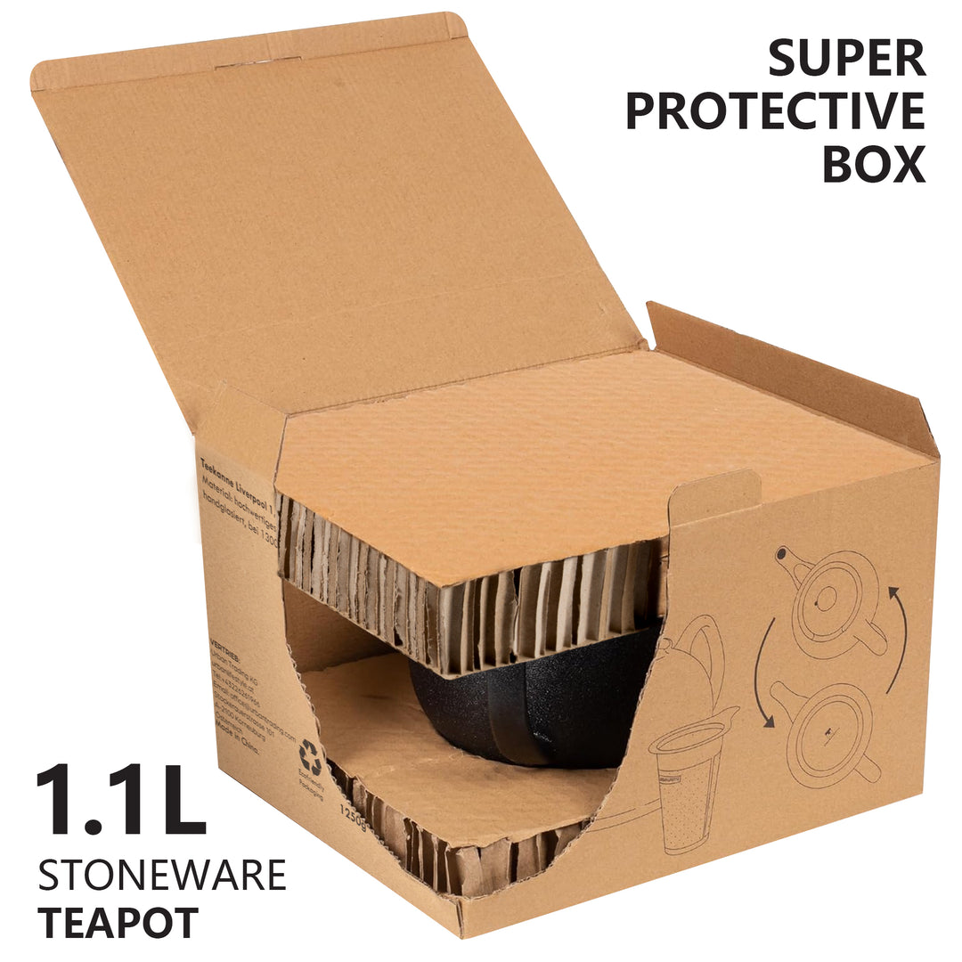 URBAN LIFESTYLE Teekanne Liverpool 1,1 L Schwarz Matt aus Steinzeug mit Siebeinsatz