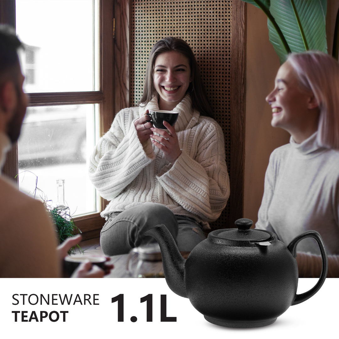 URBAN LIFESTYLE Teekanne Liverpool 1,1 L Schwarz Matt aus Steinzeug mit Siebeinsatz