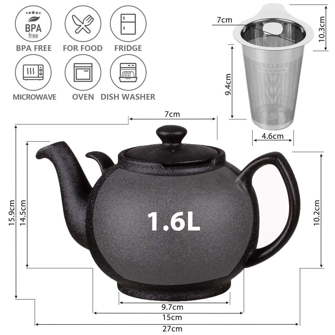 Schwarze Teekanne Liverpool Steinzeug - mit Edelstahlsieb