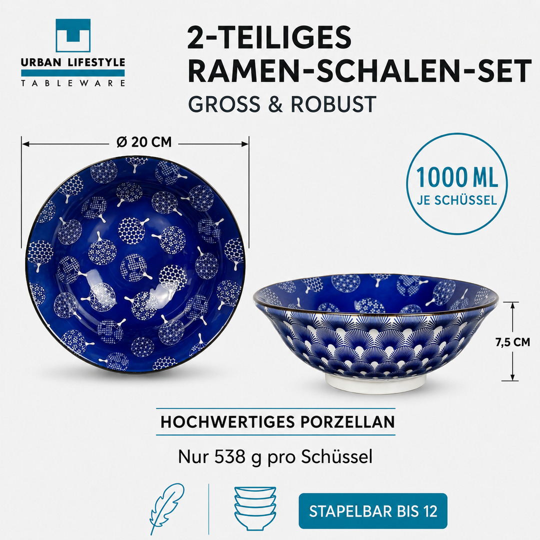 Ramen-Schüssel-Set Uchiwa – Porzellan, 20 cm, 2er-Set
