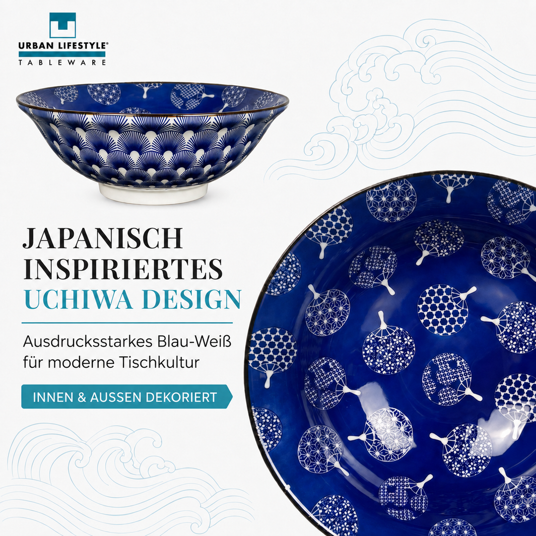 Ramen-Schüssel-Set Uchiwa – Porzellan, 20 cm, 2er-Set