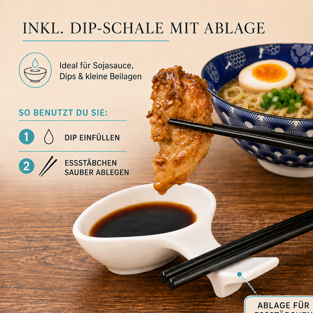 Ramen-Schüssel-Set Uchiwa – Porzellan, Ø 20,5 cm, Komplett-Set für 2 Personen