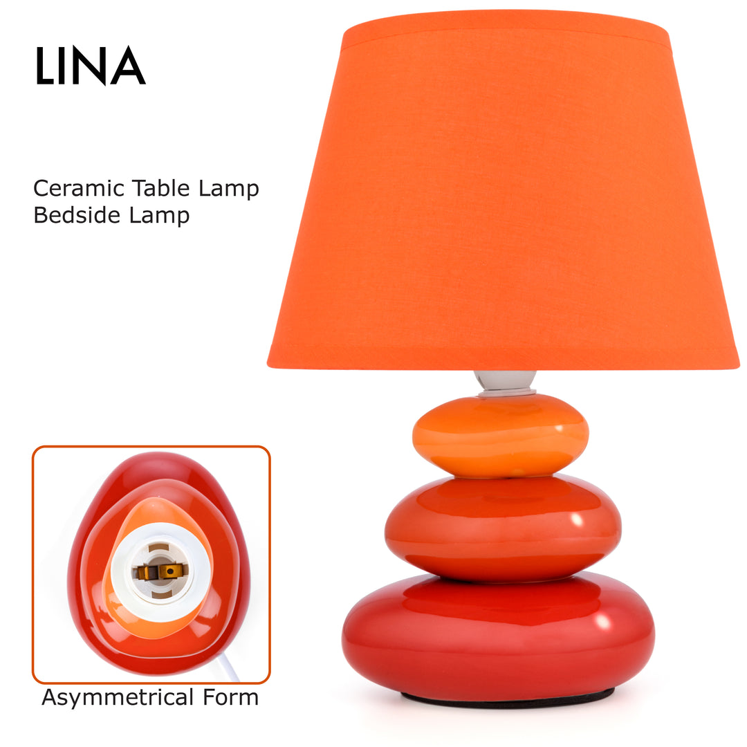 Urban Lifestyle Tischlampe Lina in Orange mit Stoffschirm für Schlafzimmer und Wohnzimmer
