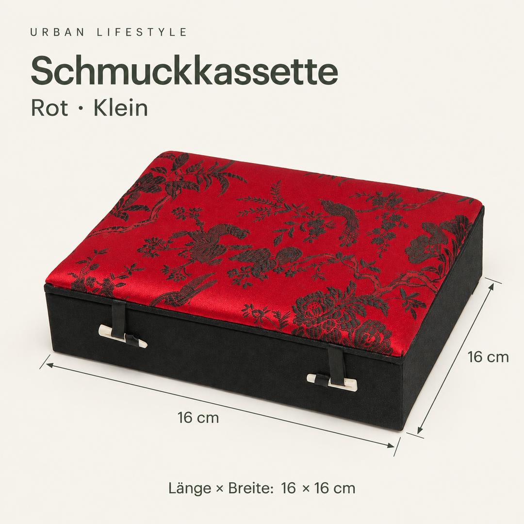 Maßgrafik der Schmuckkassette – 16 × 16 cm – Rot, Klein.