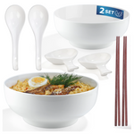 Bild in der Galerie öffnen: URBAN LIFESTYLE Ramen Schüssel Dinner Set Ø 20,5cm 8 Stück aus Porzellan mit Löffel und Essstäbchen (warm weiß)