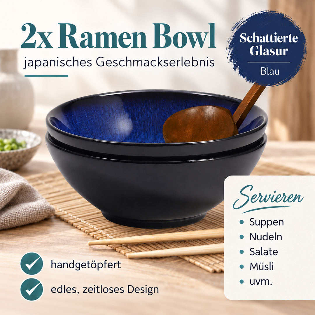 Ramen-Schüssel-Set Yuna – Keramik, Blau, 2er-Set