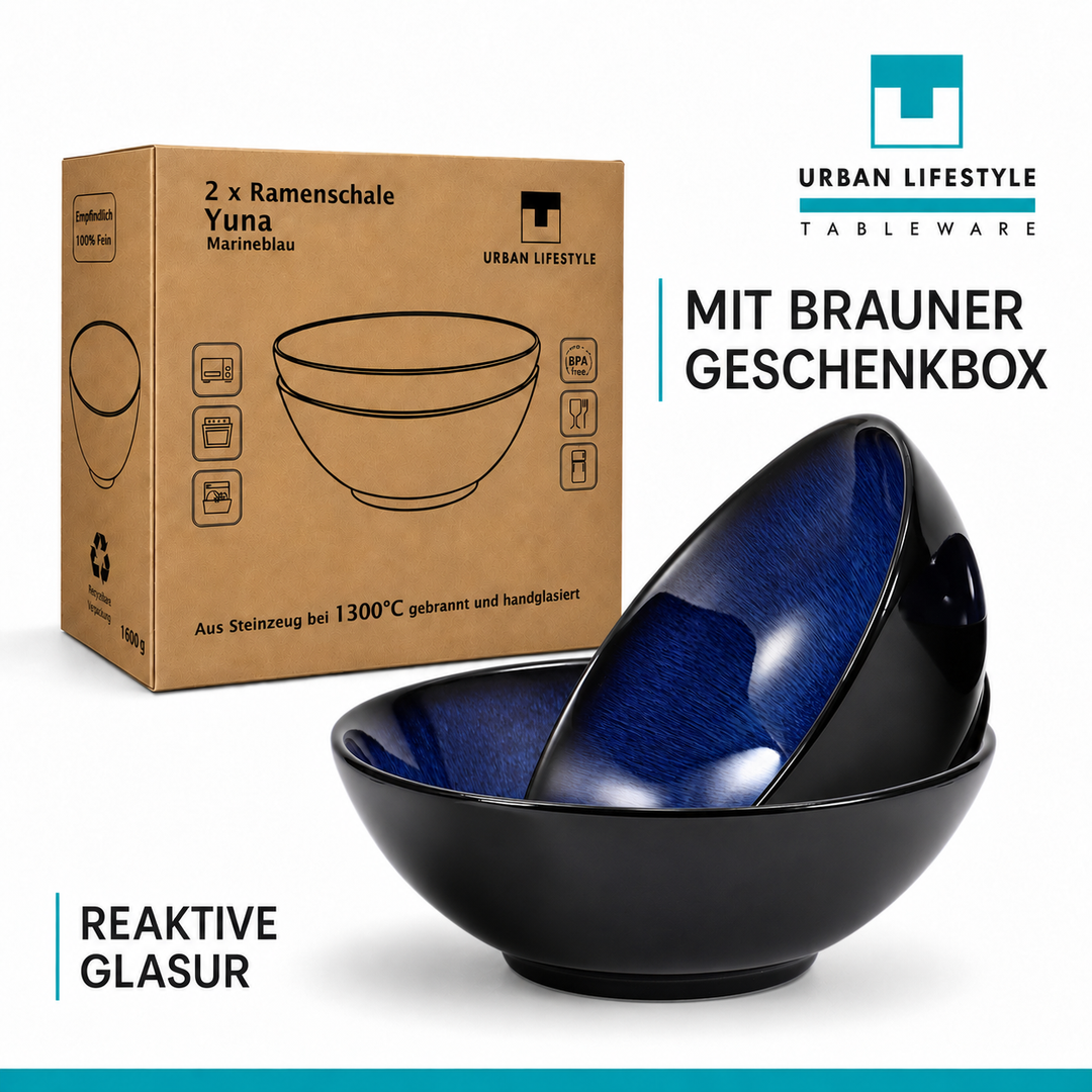 Ramen-Schüssel-Set Yuna – Keramik, Blau, 2er-Set